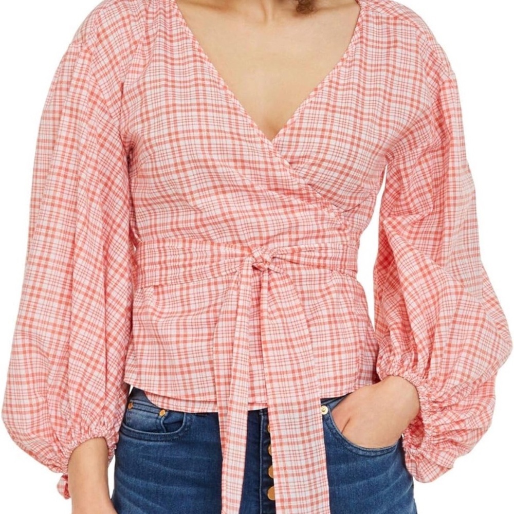Michael Michael Kors Womens Plaid Tie-Front Wrap Top Orange